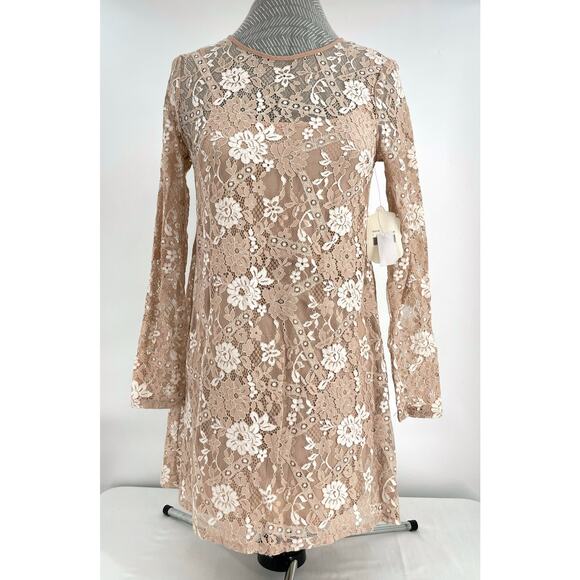 NEW Altar'd State Rauma Dress Neutral Cream Floral Lace Mesh Long Sleeve Size S - Picture 2 of 15